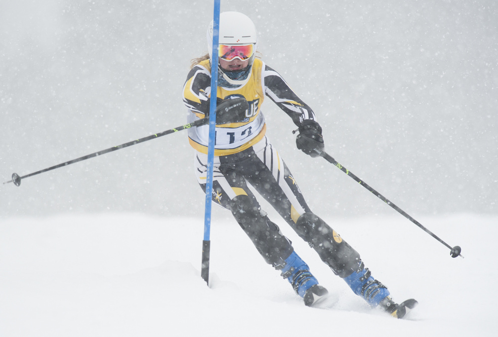 Katie Ide of Maranacook competes in the Kennebec Valley Athletic Conference Championships on Saturday at Titcomb Mountain.