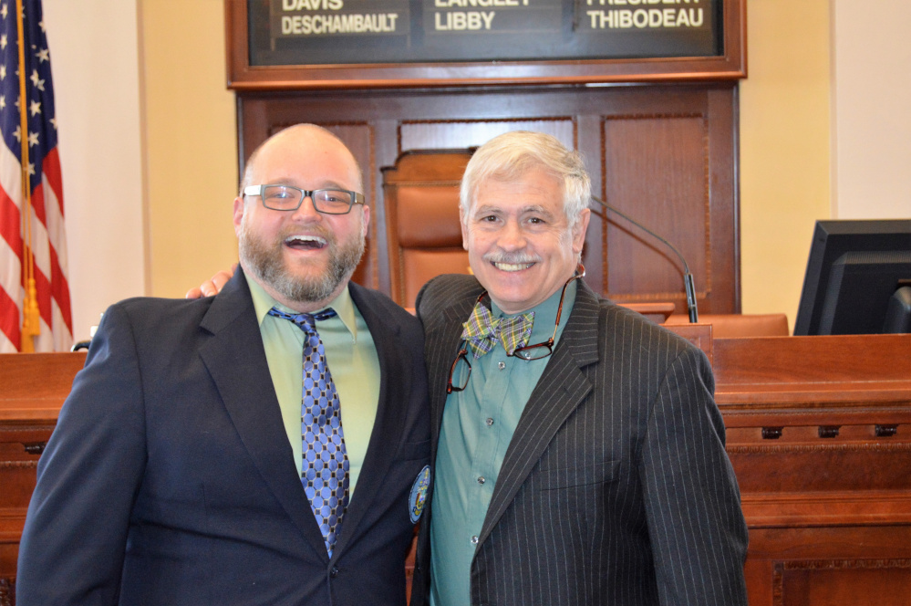 Jordan Shaw, of Farmington,  left, with Sen. Tom Saviello, R-Wilton.  Shaw served as Pastor of the Day Feb. 7 at the Maine State Senate in Augusta. He is pastor at Trinity United Methodist Church in Farmington.