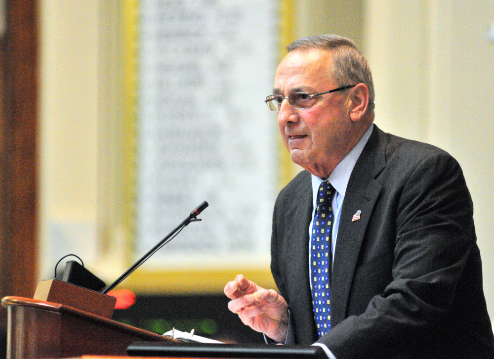 AUGUSTA, ME - FEBRUARY 7: Gov. Paul LePage delivers his State of State Address on Tuesday Feb. 7, 2017 to a joint legislative convention in the Maine State House in Augusta. (Staff photo by Joe Phelan/Staff Photographer)