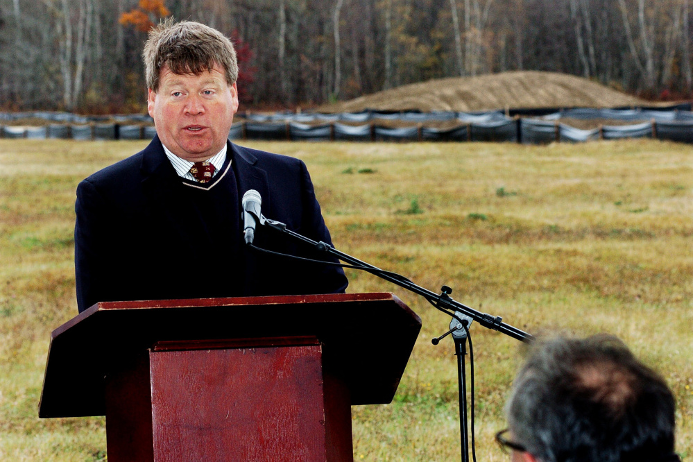 Fiberight solid waste facility CEO Craig Stuart-Paul speaks on Oct. 26 during a groundbreaking ceremony at the facility's site on Colbrook Road in Hampden.