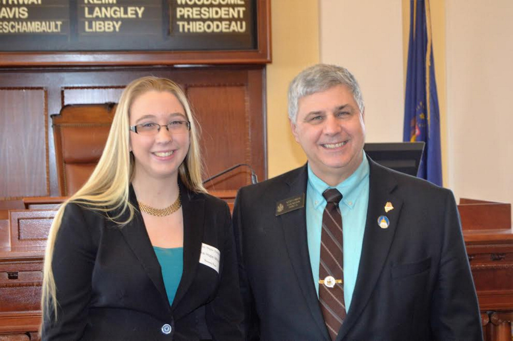 Olivia Hope Moody, of Winslow, a 4-H member, served as an Honorary Page Feb. 2 at the Maine State House. With Moody is Sen. Scott Cyrway, R-Benton.