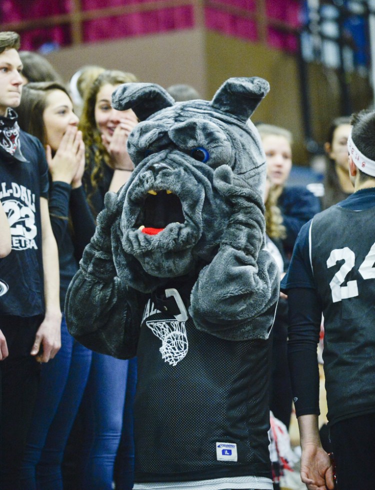 The Hall-Dale mascot can't believe what transpired in the final moments of a Class C South boys quarterfinal game Monday against North Yarmouth Academy.