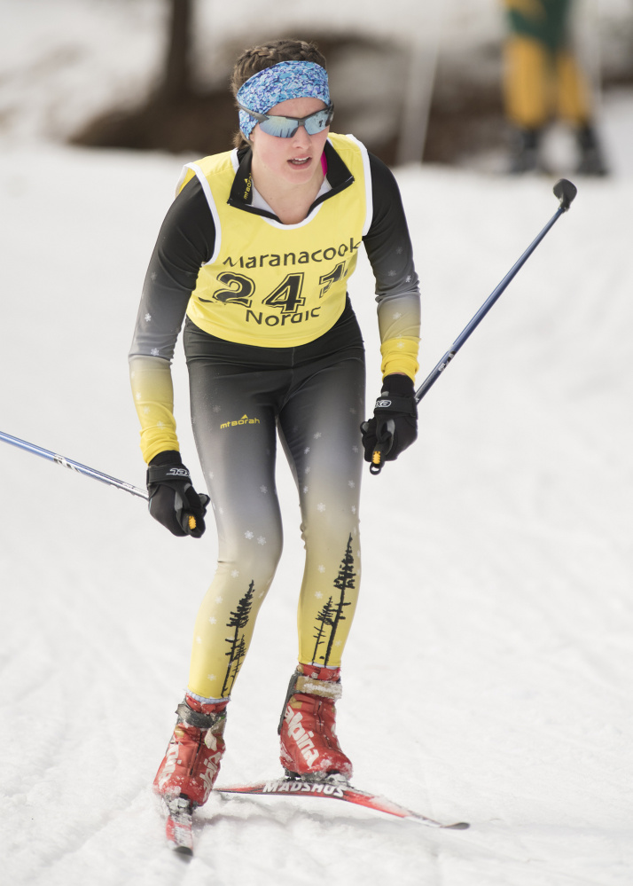 Laura Parent of Maranacook competes in the Maranacook Wave race last month in Readfield. Parent helped the Black Bears win the Class B state Nordic title Thursday.