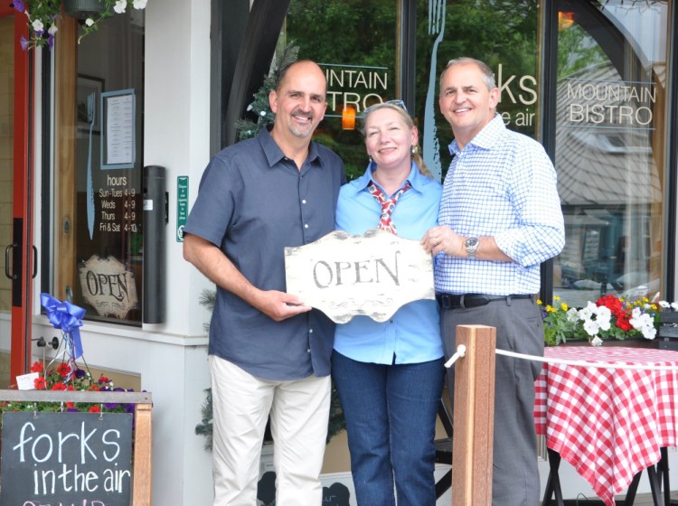 Left to right are Steve Kupstas, co-owner; Karen Seaman, general manager; and Mike Kupstas, co-owner, of the Forks in the Air Mountain Bistro in Rangeley.