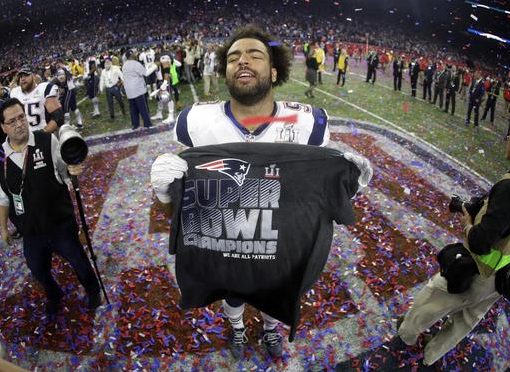 New England's Kyle Van Noy celebrates after the Patriots won their fifth championship and extended the Golden Era of Boston sports.