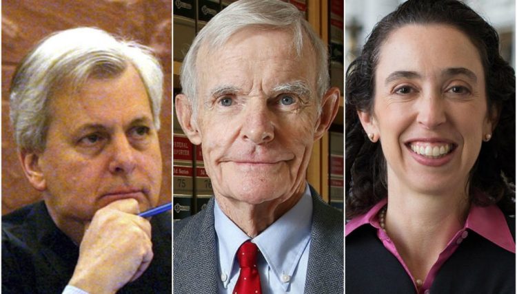 Judges Richard Clifton, left, William Canby Jr. and Michelle Taryn Friedland rejected the government's argument that suspension of President Trump's immigration order should be lifted immediately for national security reasons.