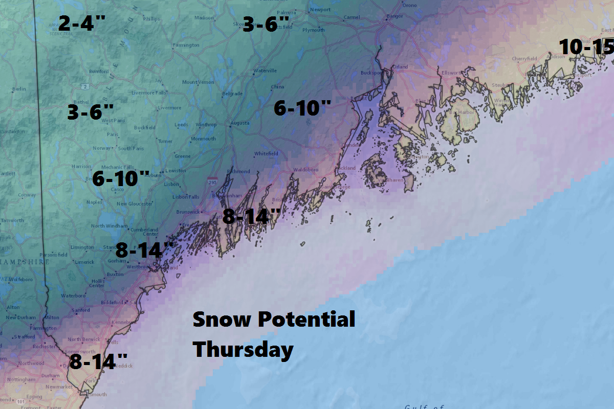 Coastal areas which will be closest to the center of the storm will see the most snow.