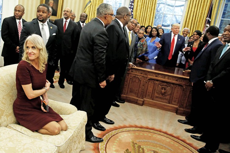 Senior Counselor Kellyanne Conway  at Trump's meeting with leaders historically black colleges and universities Monday.