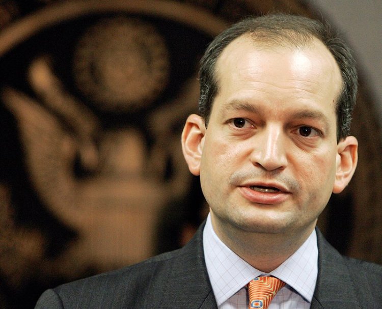 R. Alexander Acosta, then a U.S. Attorney,  is seen in this 2008 photo speaking to reporters.