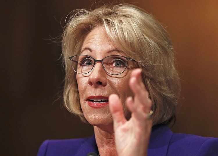 Betsy DeVos testifies at her confirmation hearing before the Senate Health, Education, Labor and Pensions Committee on Jan. 17. Maine Sen. Susan Collins was one of two Republican senators who voted against DeVos' confirmation on Tuesday.