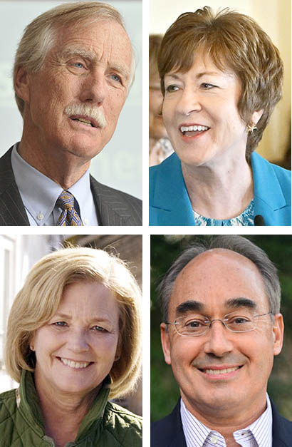 Top: Maine's U.S. Sens. Angus King, an independent, and Susan Collins, a Republican. Bottom: Maine's U.S. Reps. Chellie Pingree, D-1st District, and Bruce Poliquin, R-2nd District