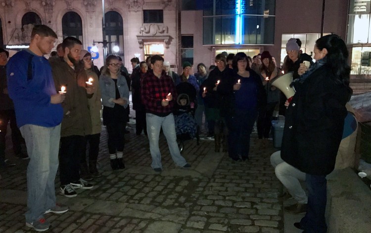 About 70 people attend a vigil Friday night in Monument Square held in memory of Chance David Baker.