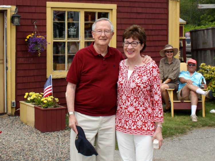 Sen. Susan Collins and her husband, Thomas Daffron, visit Raye's Mustard in Eastport. Her meatloaf, featuring dry mustard, is one of his favorite dishes of hers.