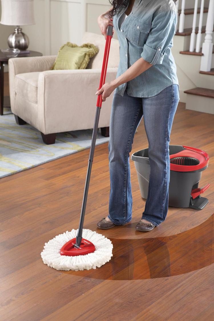The O-Cedar EasyWring Spin Mop & Bucket System's built-in wringer offers superior moisture control of the mop, making  it safe and easy to use on all hard floor surfaces.