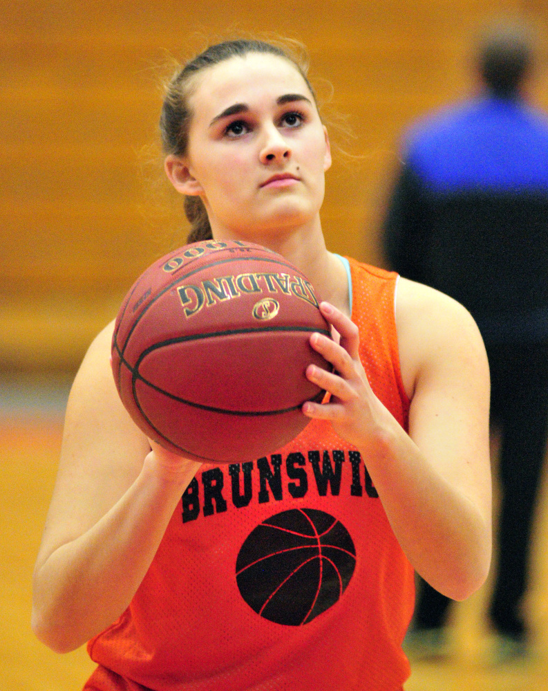 Brunswick's Madeline Suhr takes shots at practice Thursday at the Augusta Civic Center.