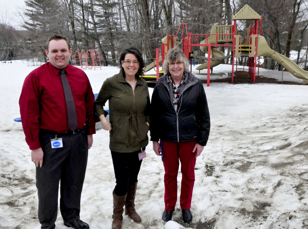 Belgrade Central School is currently raising money for new playground equipment that will replace and upgrade equipment at the school. School officials working on the project are PTO members Eric Brooks, Lisa Gagne-Sengendo and principal Gwen Bacon.