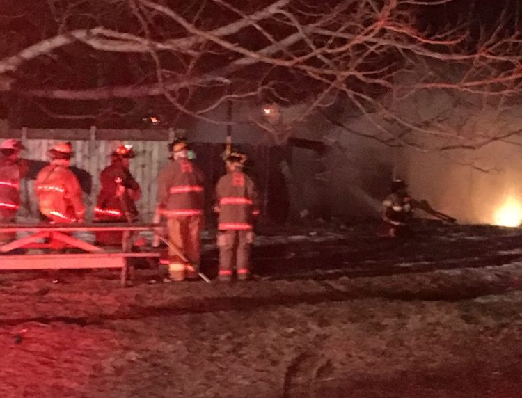 Firefighters from area towns battled a barn fire Sunday night in Hallowell.