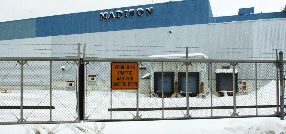 Gates are closed and locked at the shuttered former Madison Paper Industries mill on Jan. 3.