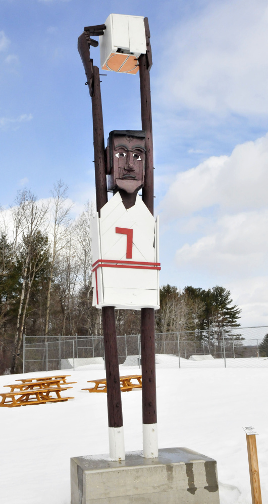 A sculpture of a basketball player by Bernard Langlais at the Skowhegan Community Center represents some of the cultural landmarks some people might cite when asked in a new survey what images come to mind when thinking of Somerset County.
