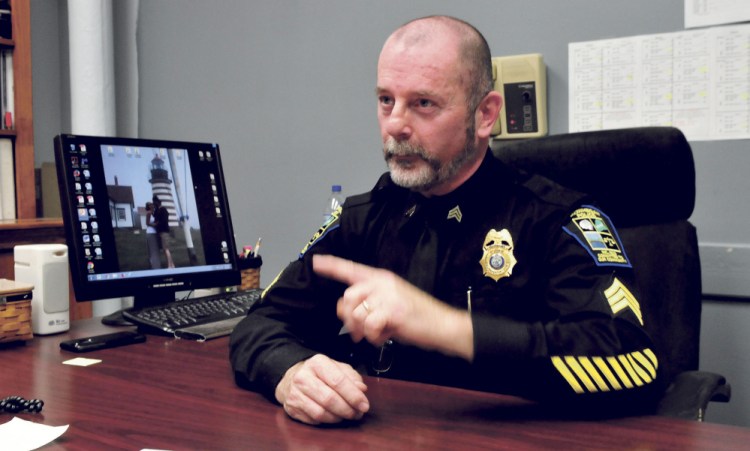 Skowhegan police Sgt. Joel Cummings, speaking Thursday at his office, has been appointed interim police chief following the departure of Donald Bolduc.