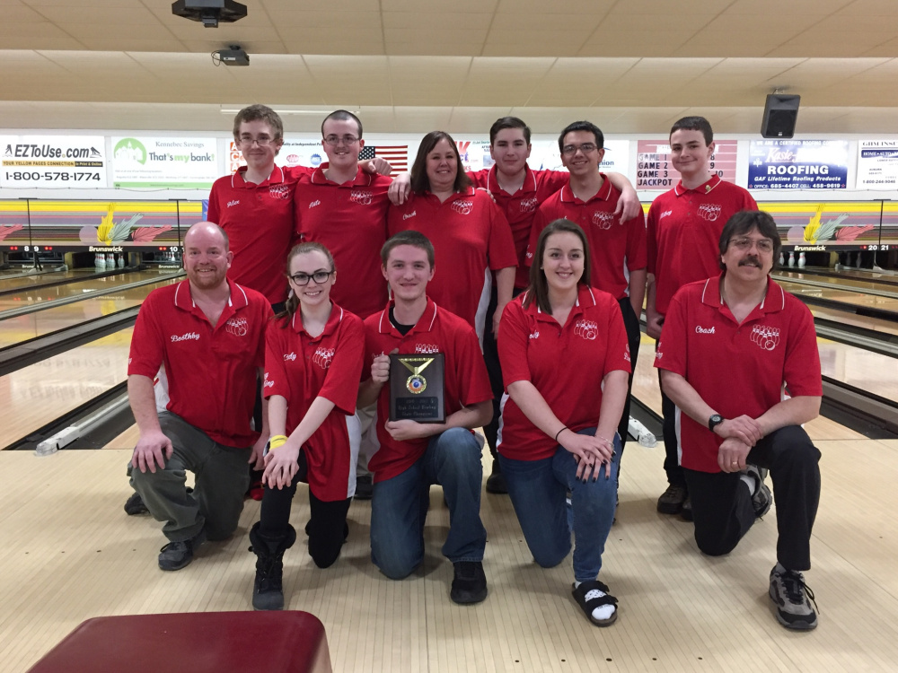 The Cony bowling team poses after winning the Maine State U.S. Bowling Congress's state tournament on March 5.