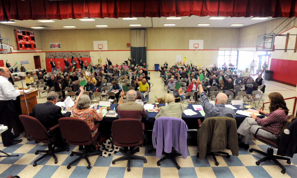 Residents of China gather on March 26, 2016, for Town Meeting at China Elementary School.