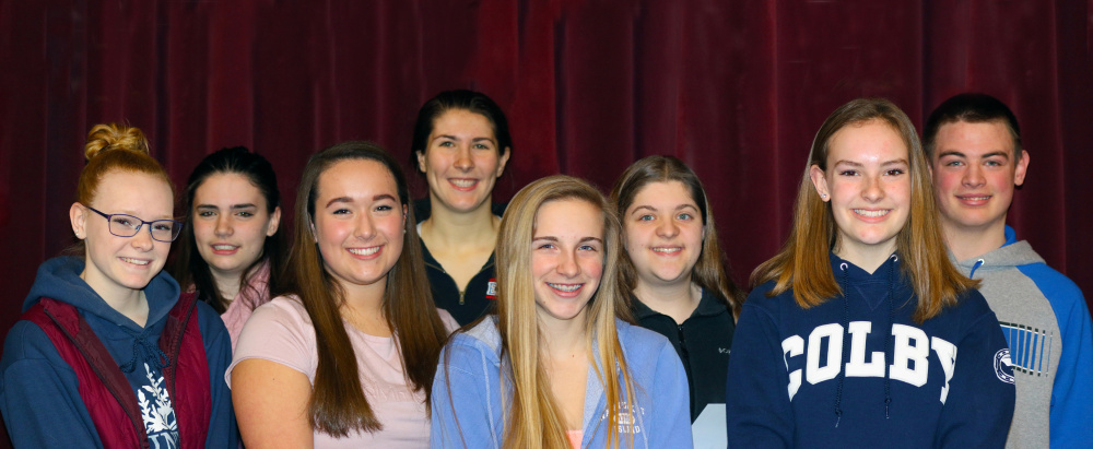 Messalonskee High School's February and March Students of the Month, from left, are Gabby Spear, Kailey Pelletier, Kaylee Burbank, McKenna Brodeur, Emma Dehetre, Ashley Mathieu, Sadie Colby and Dennis Lorrain.