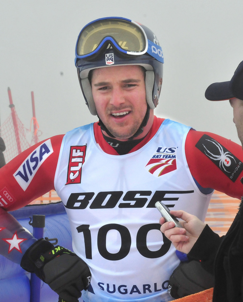 Jared Goldberg talks about his giant slalom race at the U.S. Alpine Championships on Tuesday at Sugarloaf Mountain.