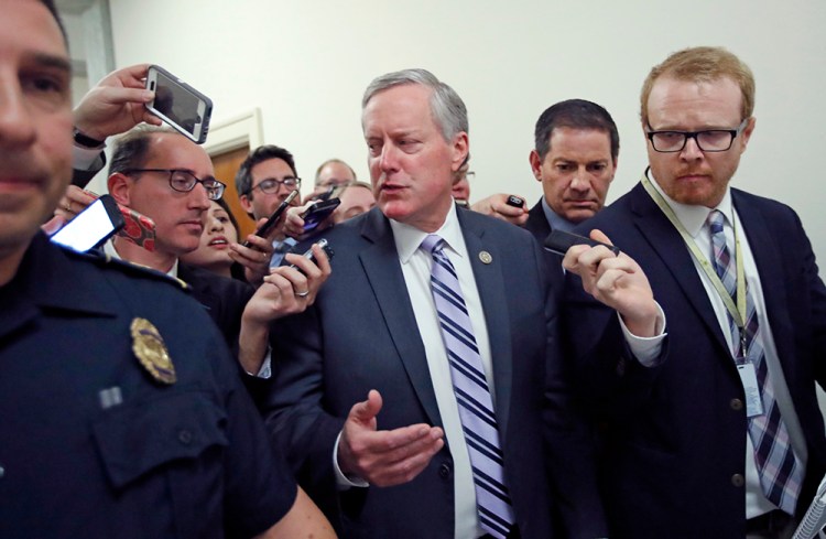 House Freedom Caucus Chairman, Rep. Mark Meadows, R-N.C., speaks with the media on Capitol Hill last week. So far, members of the caucus have indicated they could accept a tax reform plan that would require more borrowing. 