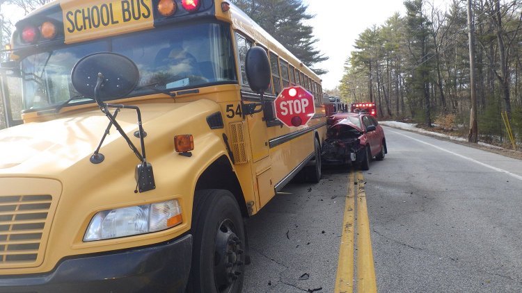 A car rear-ended a school bus on Route 113 in Standish on Thursday. Nobody on the bus was injured, but the car's driver suffered minor injuries.