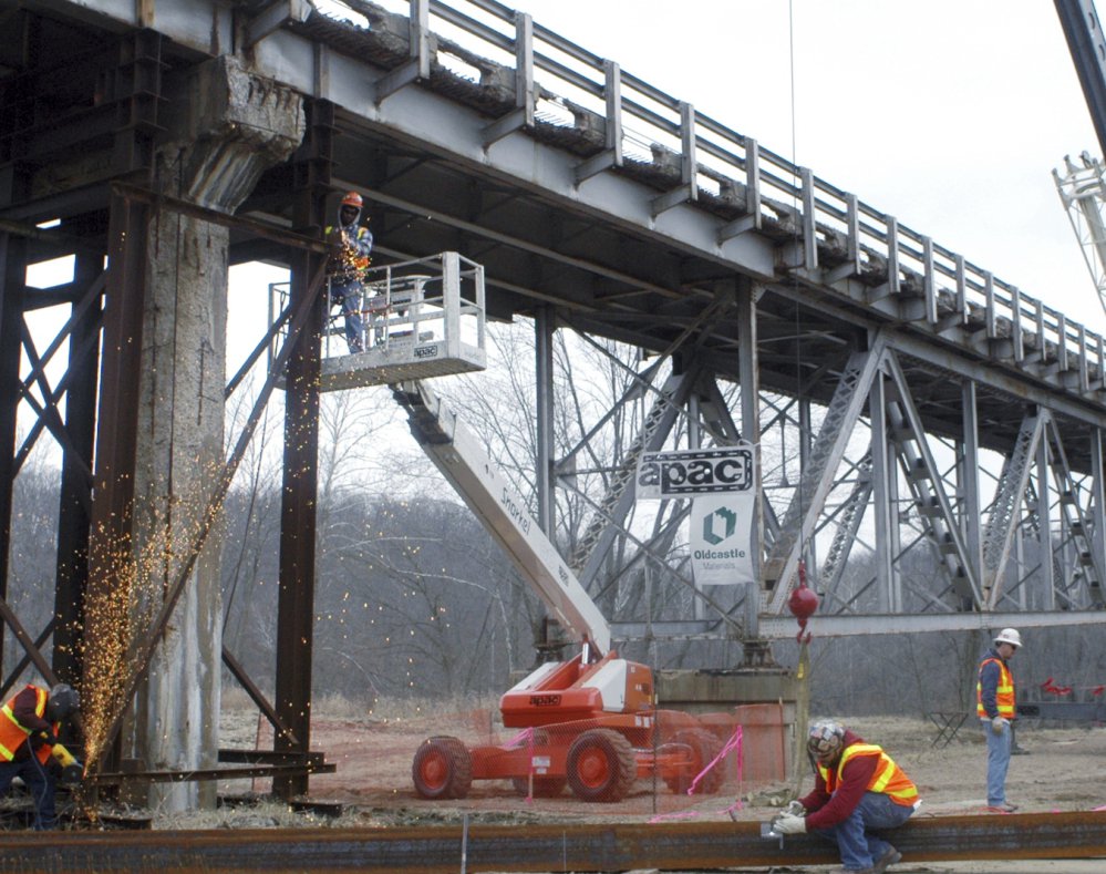 Work continues on a  bridge replacement project near Tuscumbia, Mo., in 2009.