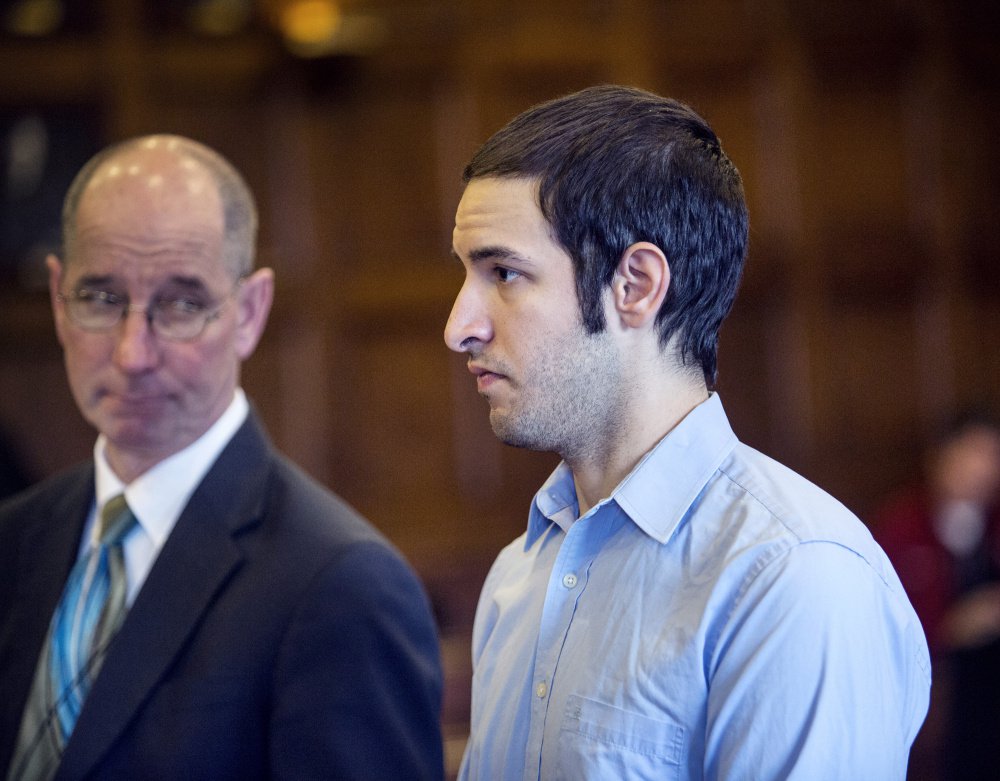 Philip Macri, charged with manslaughter in the Windham crash that killed a Steep Falls woman and seriously injured her teenage daughter, is seen in court April 7 in Portland with his attorney, Gerard Conley. Macri now faces drug trafficking charges.