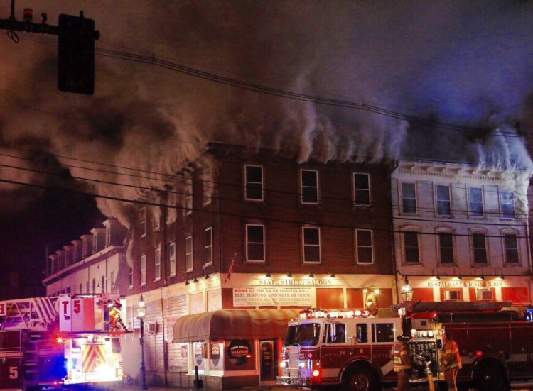 Authorities think a blaze that began about 12:30 a.m. Monday began in the kitchen of the State Street Saloon. The building is near Portsmouth's popular Market Square.