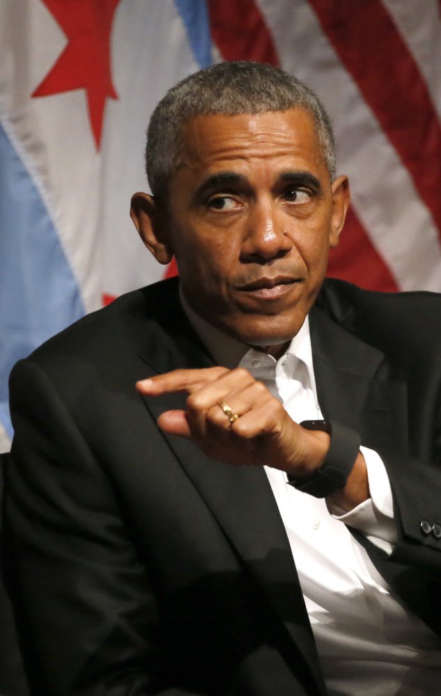 Former President Obama hosts a conversation on civic engagement and community organizing Monday at the University of Chicago, but ducks mentioning Trump.