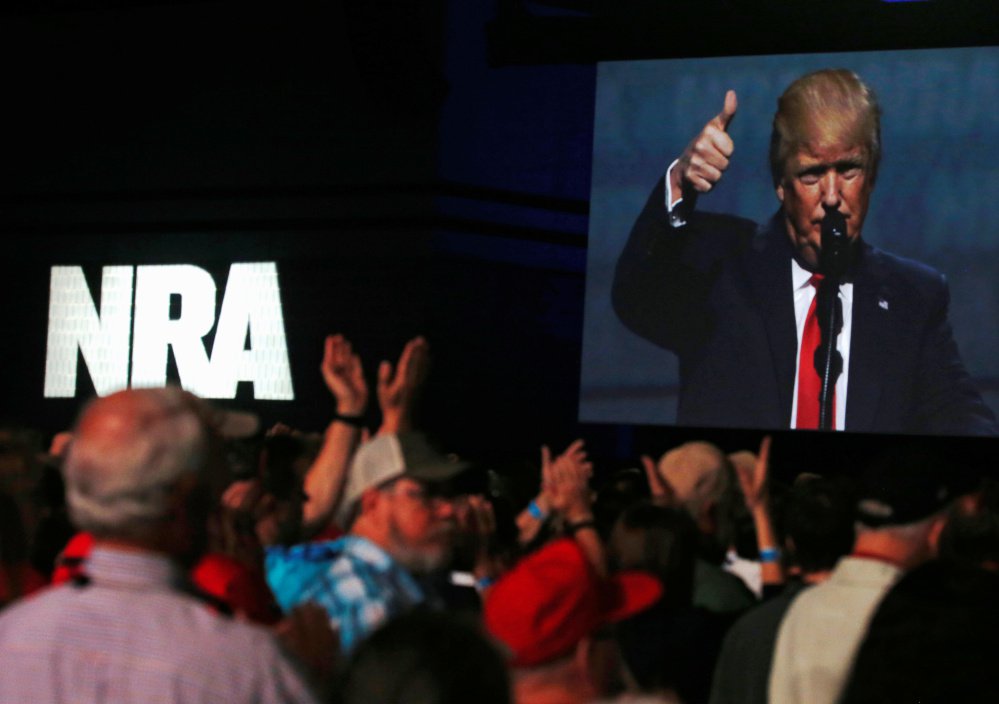 President Trump addresses the NRA's annual convention in Atlanta in April of 2017. "You came through big for me, and I am going to come through for you,"  he said.