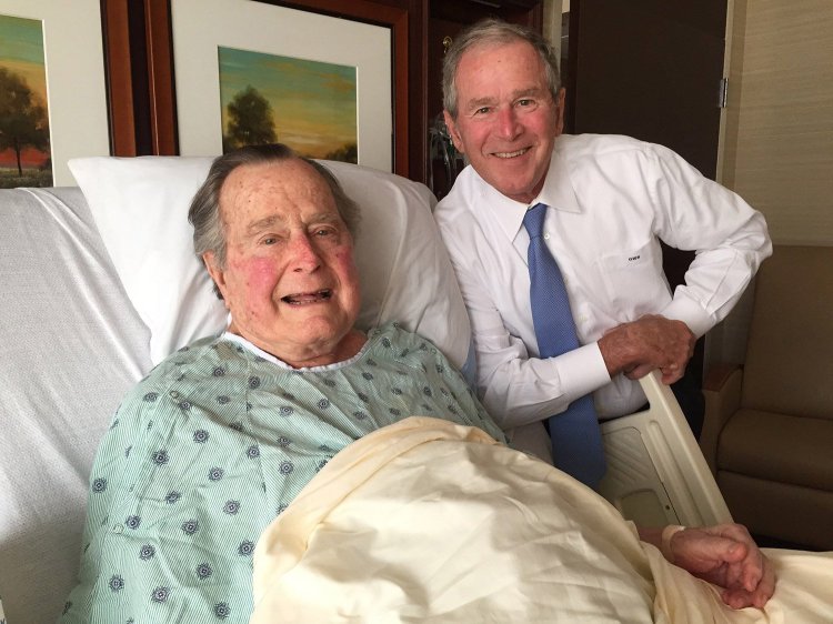 Former President George H.W. Bush got a visit from his son, former President George W. Bush, on April 20 at Houston Methodist Hospital in Houston, where he was recovering from a mild case of pneumonia.