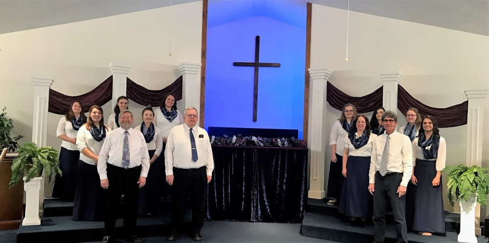 The Readers Theater will present an Easter musical, "Life Him Up" at 7 p.m. Sunday and Monday, April 9-10, and Good Friday, April 14, at New Hope Baptist Church in Farmington. Front from left are Brian Rebert, Tom Charles and John Trabucchi. In the second row, from left, are Jessie Johnson, Erin Johnson, Sandi Rebert and Haven Doyle. Back, from left, are Peggy Pinkham, Lydia Doyle, JoAnne Doyle, Ruth Andrews, Janna Winslow and Heather Wheeler.