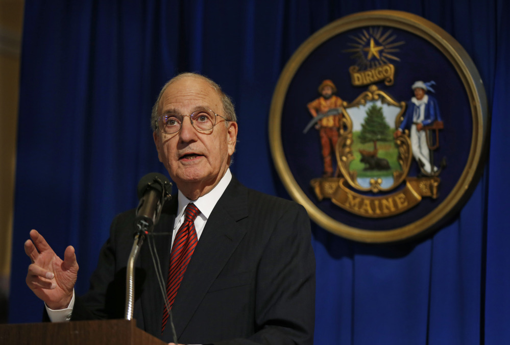 Former U.S. Sen. George Mitchell speaks Jan. 28, 2014, after the unveiling of his portrait at the State House in Augusta. Mitchell will speak Thursday night at Colby College as part of the inaugural "Community Voices" event series sponsored by the college and the Morning Sentinel/Kennebec Journal.