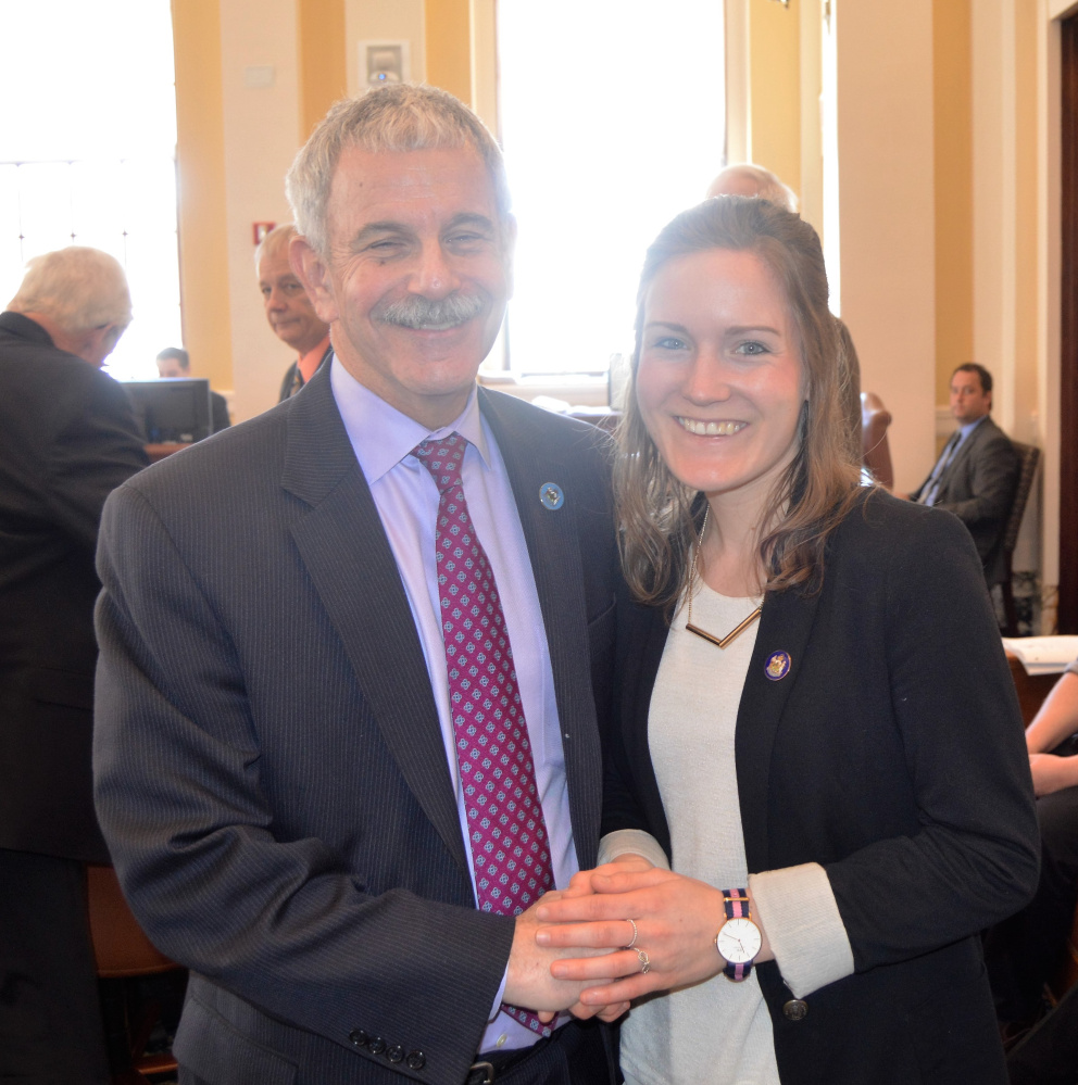 Sen. Roger Katz, left, with Isabel Choinowshi at the State House.