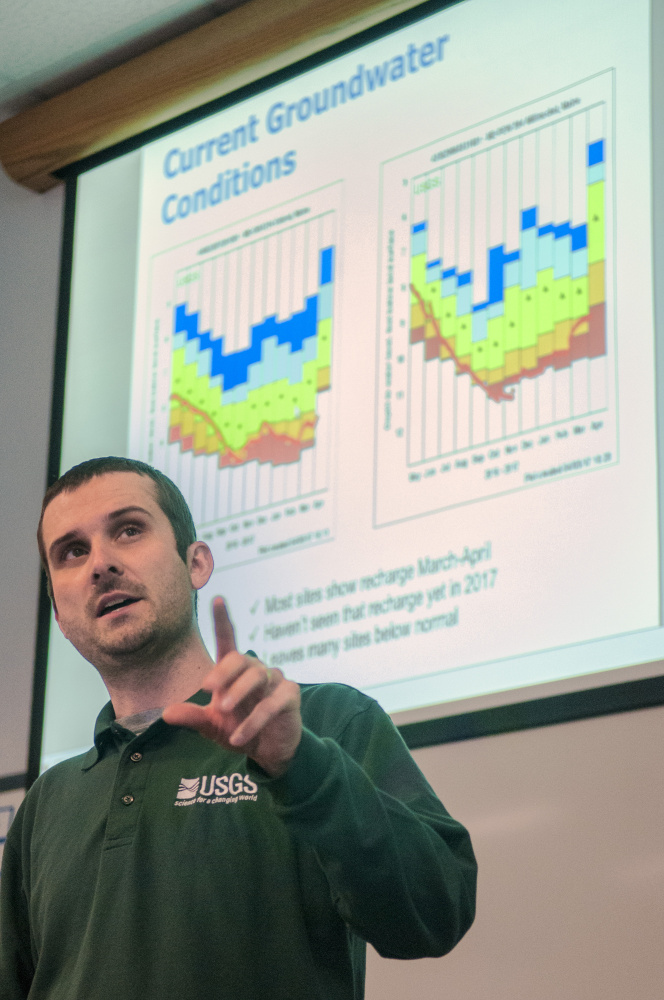 Nick Stasulis, of the U.S. Geological Survey, presents information about groundwater conditions Thursday during a meeting at the Maine Emergency Management Agency in Augusta.