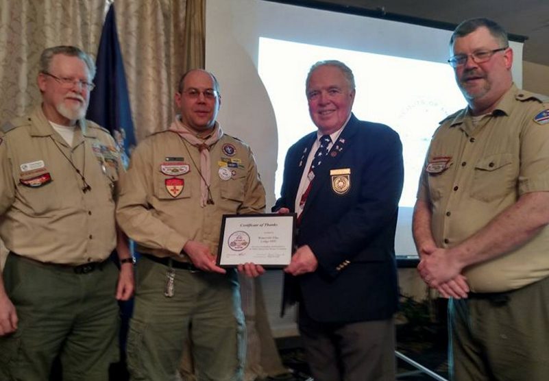 Contributed photo
Exalted Ruler Alanson P. White III receives the Partners in Scouting Award from Kennebec Valley District Key 3. From left, are District Commissioner Charlie Ferguson, of Winslow, District Chairman Rick Denico, of Vassalboro, Waterville BPOE Exalted Ruler Alanson White and District Director Matt Mower.