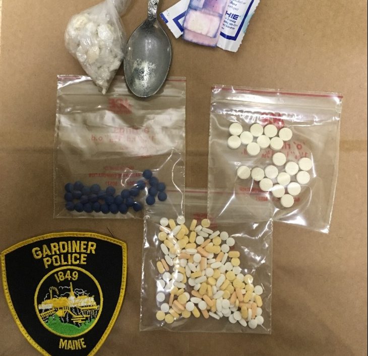 Gardiner police say they found these drugs in a car on Summer Street Sunday night.