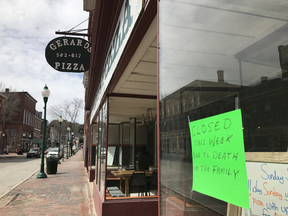 Signs posted in Gerard's windows Monday announced the restaurant will be closed this week due to a death in the family.