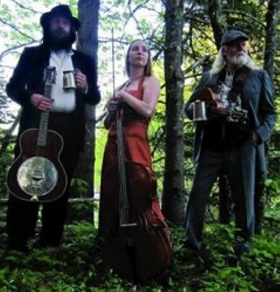 The Ale House String Band, from left, are Oren Robinson, April Reed-Cox and Brian Dunn. The band will perform April 15 at Johnson Hall Performing Arts Center in Gardiner.
