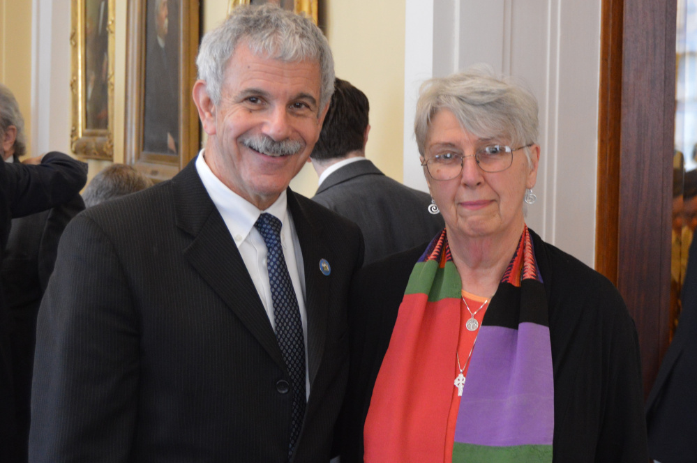 Contributed photo
Sen. Roger Katz, R-Augusta, welcomes the Rev. Joan Smith, of Augusta, to the State House. Smith delivered the opening prayer April 13 in the Maine Senate.