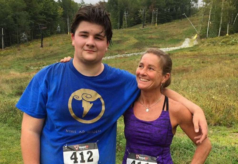 This photo posted in September 2016 to Alice Balcer's Facebook shows Andrew Balcer, then 17, and his mother Alice, following a running competition. Andrew has been charged with two counts of murder in connection with the deaths of Alice and Antonio Balcer, his parents.