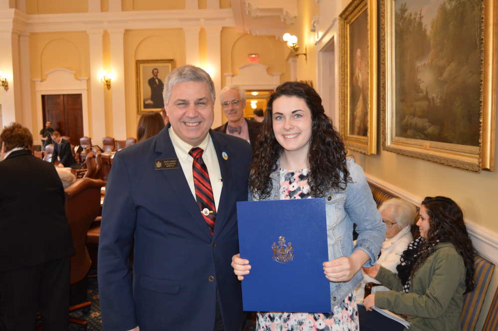 Contributed photo
Sen. Scott Cyrway, R-Benton, welcomed Kiara Carr, of Fairfield, to the State House on April 6. Carr was presented with a Legislative Sentiment recognizing her achievement of scoring 1,433 points as a member of Temple Academy's girls basketball team.