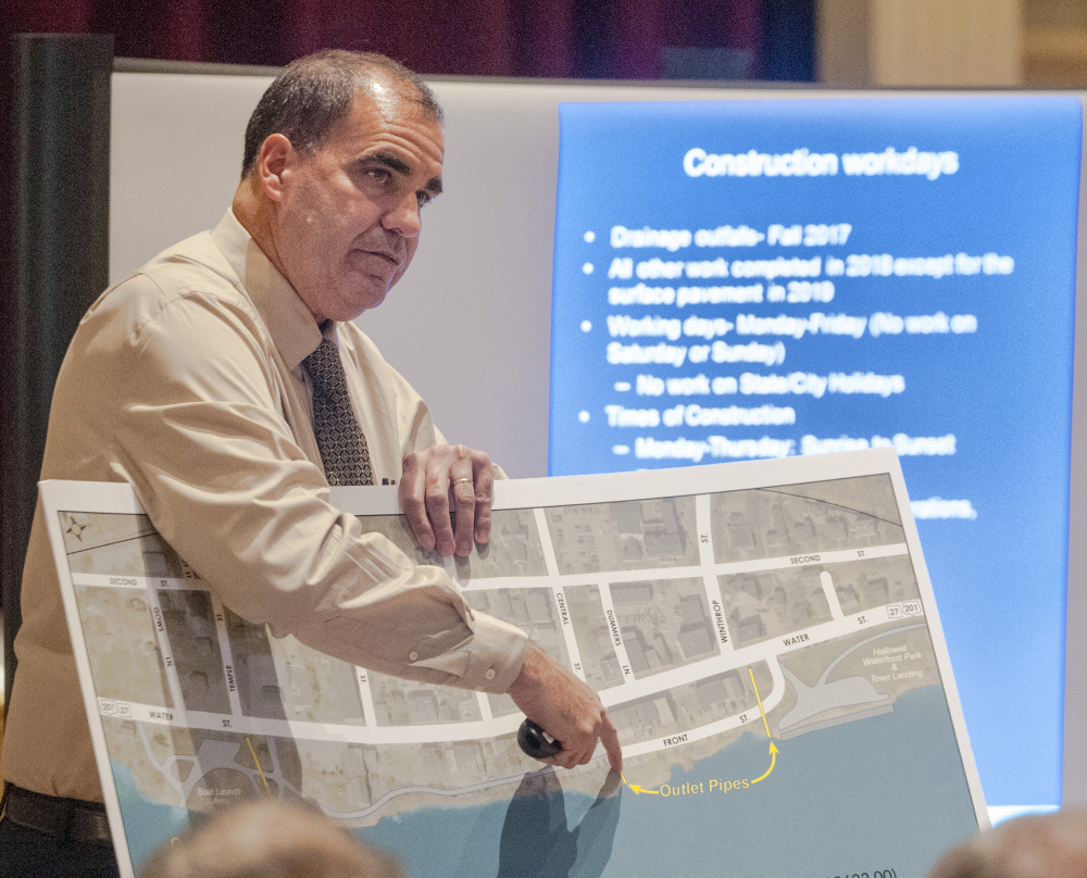 Maine Department of Transportation project manager Ernie Martin speaks on Thursday during a meeting about Water Street construction between DOT officials and Hallowell residents in Hallowell City Hall.