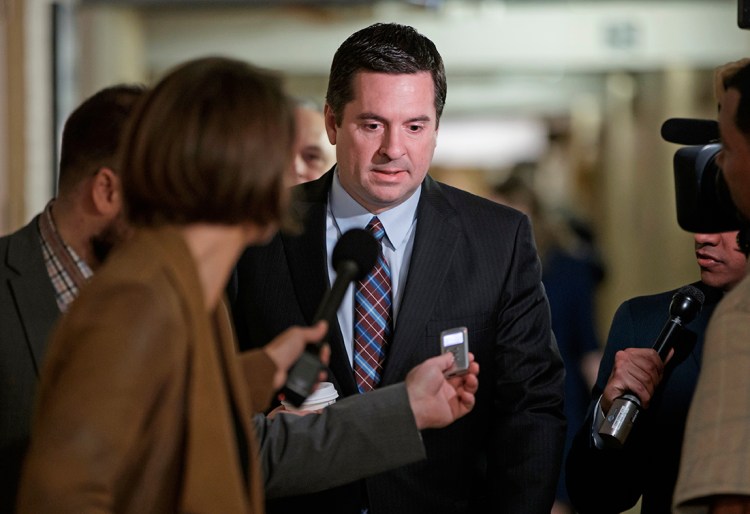 House Intelligence Committee Chairman Rep. Devin Nunes, R-Calif. is pursued by reporters on Capitol Hill on March 28, 2017.  Nunes says he’s temporarily stepping aside from Russia probe amid ethics accusations.  