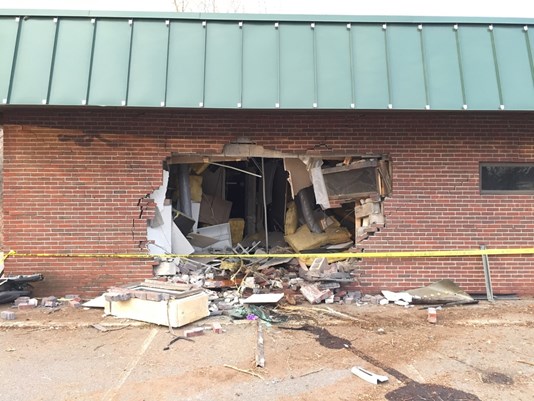 There's a large hole in a building on Broadway in South Portland.   Frank Banfi/WCSH-TV